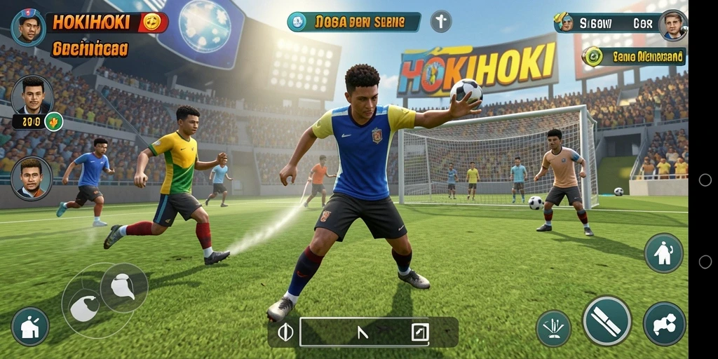 Screenshot gameplay HOKIHOKI menunjukkan aksi olahraga yang seru.