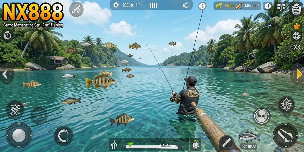 Screenshot gameplay NX888 menampilkan aksi memancing yang mengasyikkan.