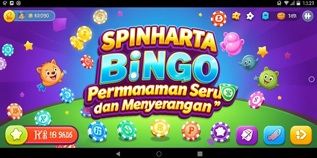 Tampilan gameplay SPINHARTA yang penuh warna dan seru.